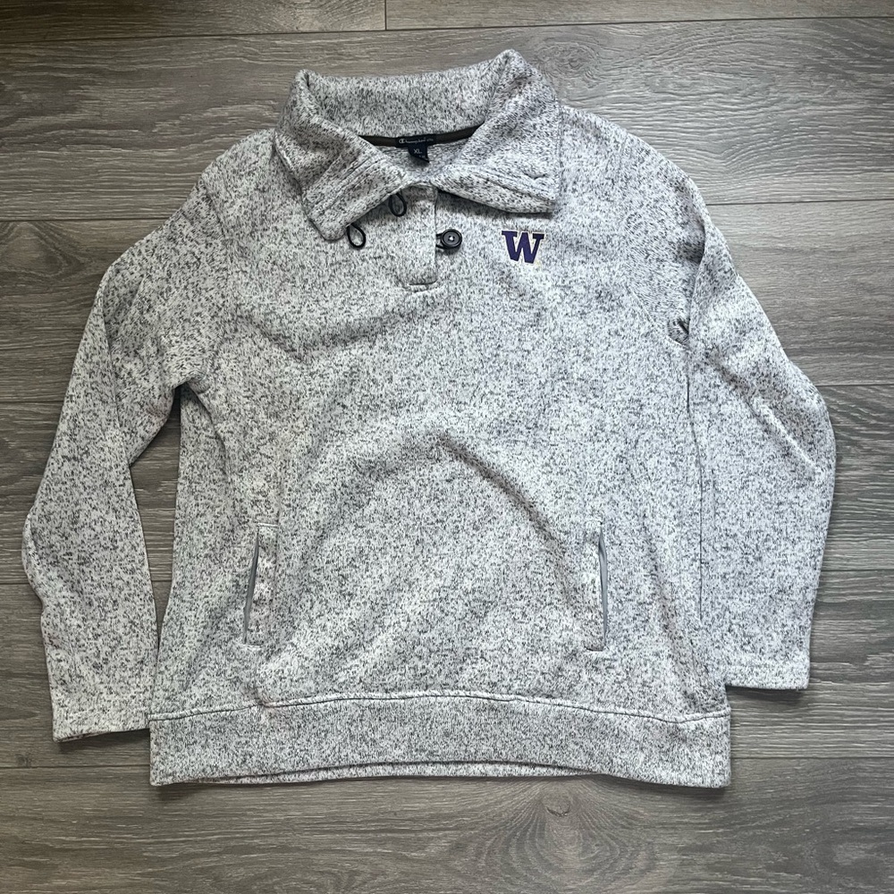 Champion Elite Gray NCAA University of Washington Button Collar Sweatshirt XL